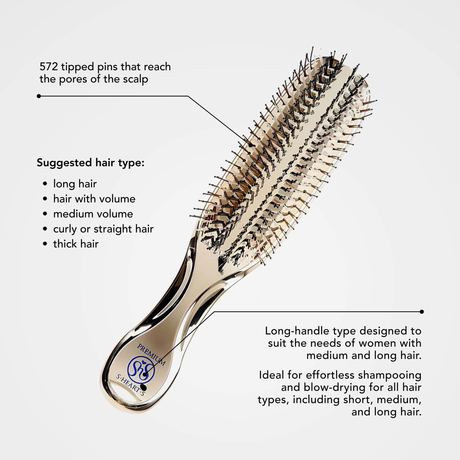 S-HEART-S Scalp Brush World Premium Long Gold